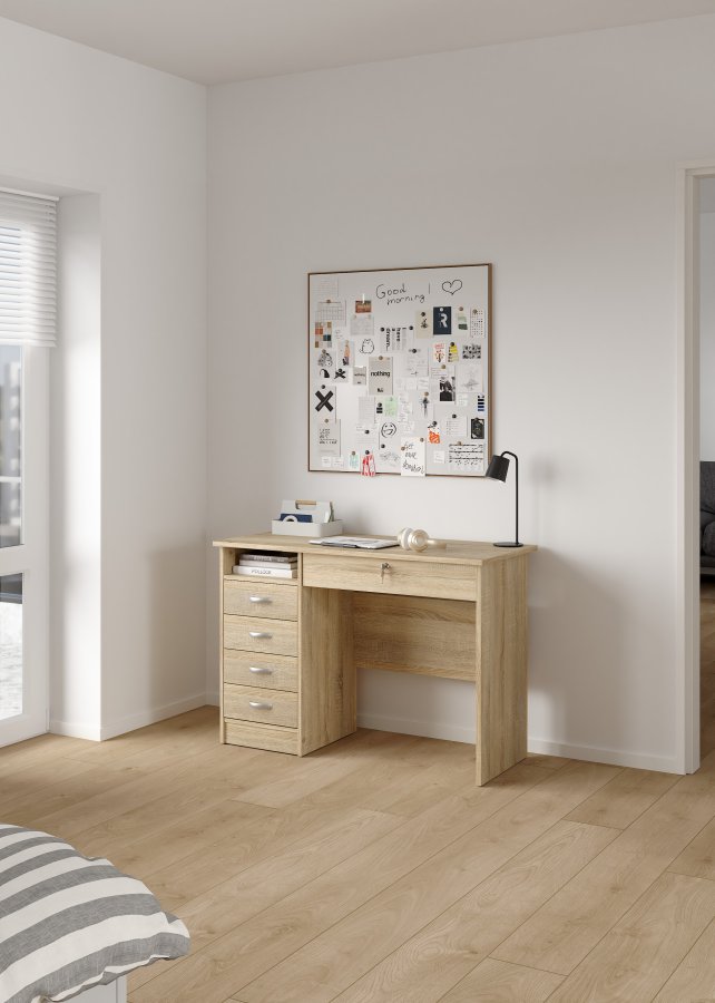 TVILUM Function Plus skrivebord - eikestruktur, m. 5 skuffer