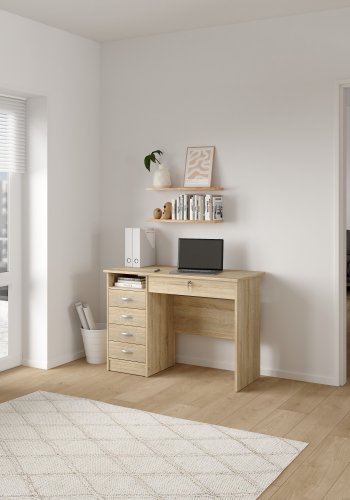 TVILUM Function Plus skrivebord - eikestruktur, m. 5 skuffer