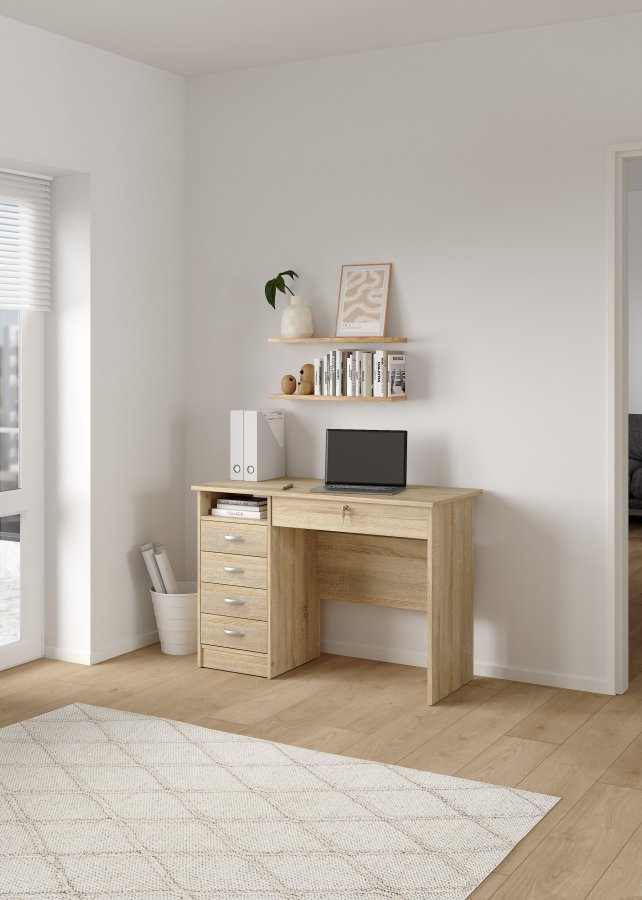 TVILUM Function Plus skrivebord - eikestruktur, m. 5 skuffer