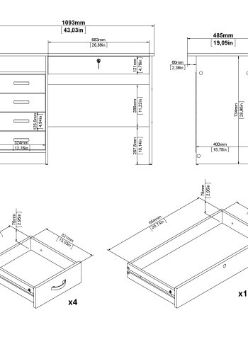 TVILUM Function Plus skrivebord - eikestruktur, m. 5 skuffer