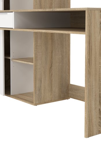 TVILUM Function Plus skrivebord - egetr�sstruktur/hvid, m. 1 l�ge og 1 skuffe