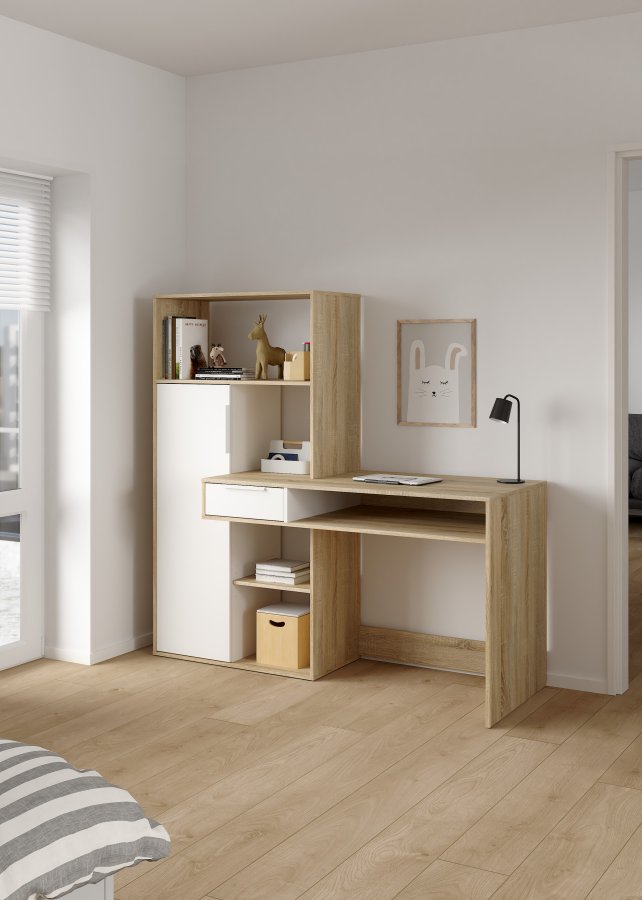 TVILUM Function Plus Skrivbord - Ekstomme / Vit, med 1 Lucka och 1 L�da