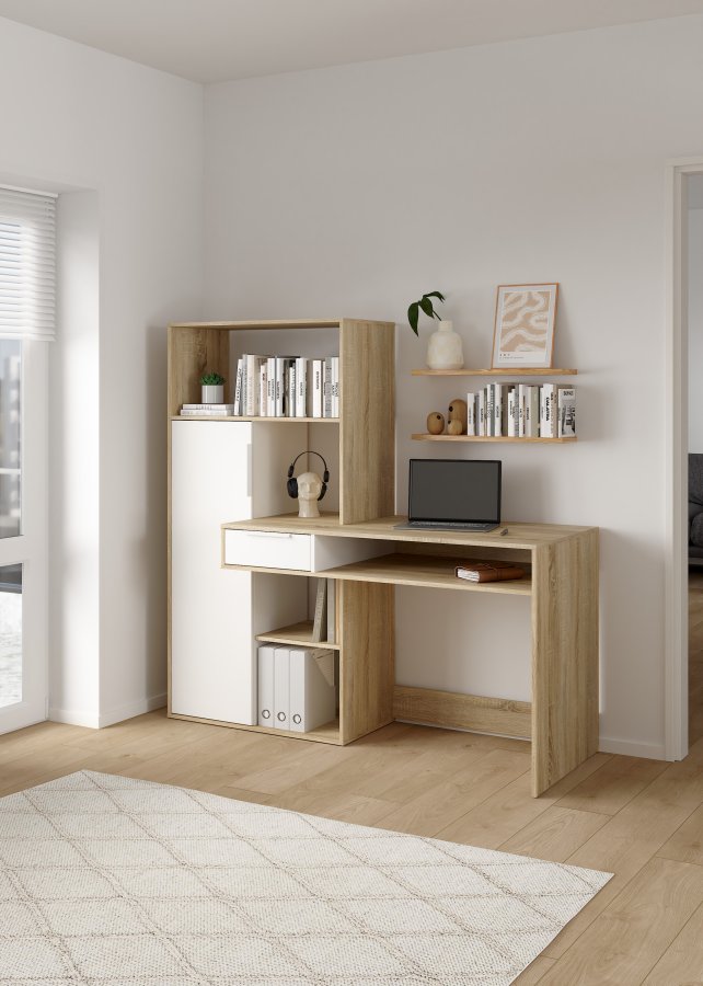 TVILUM Function Plus Skrivbord - Ekstomme / Vit, med 1 Lucka och 1 L�da