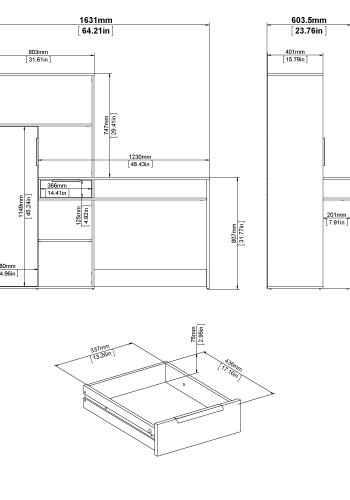 TVILUM Function Plus Skrivbord - Ekstomme / Vit, med 1 Lucka och 1 L�da