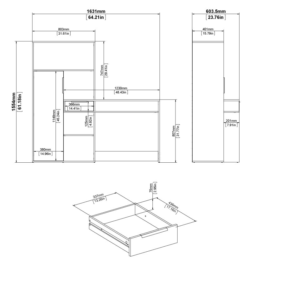 TVILUM Function Plus Skrivbord - Ekstomme / Vit, med 1 Lucka och 1 L�da