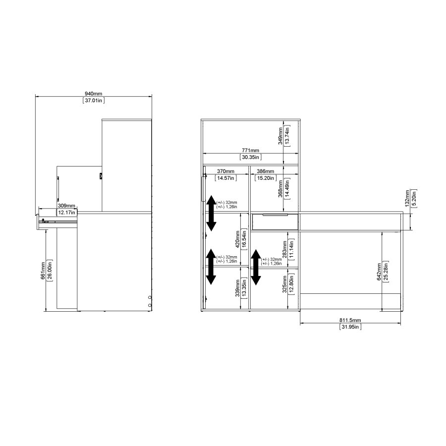 TVILUM Function Plus Skrivbord - Ekstomme / Vit, med 1 Lucka och 1 L�da