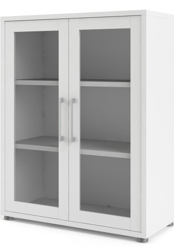 TVILUM Prima kontorreol - hvid/klart glas, m. 2 l�ger 