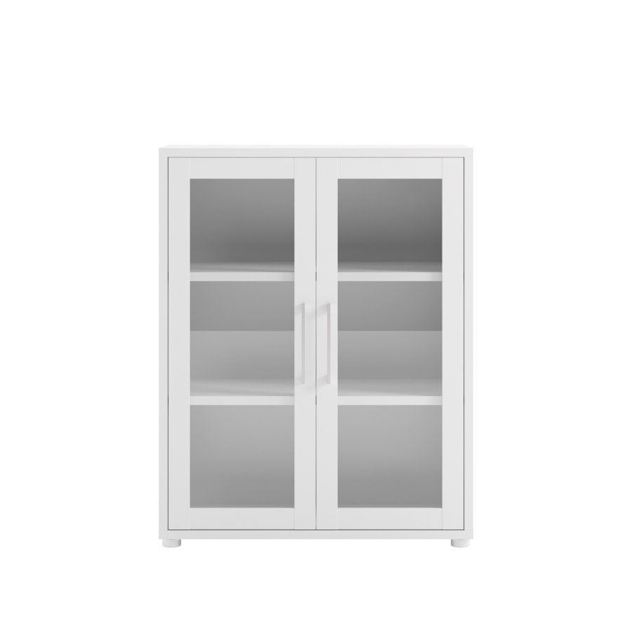 TVILUM Prima kontorreol - hvid/klart glas, m. 2 l�ger 