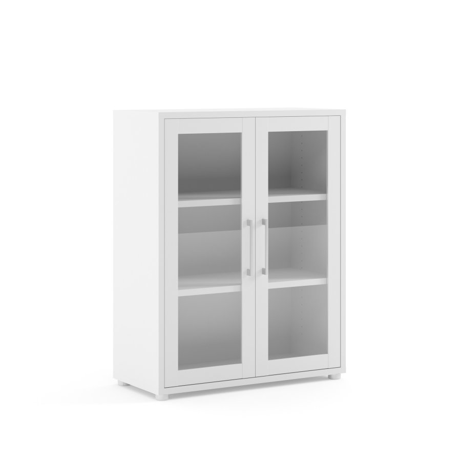 TVILUM Prima kontorreol - hvid/klart glas, m. 2 l�ger 