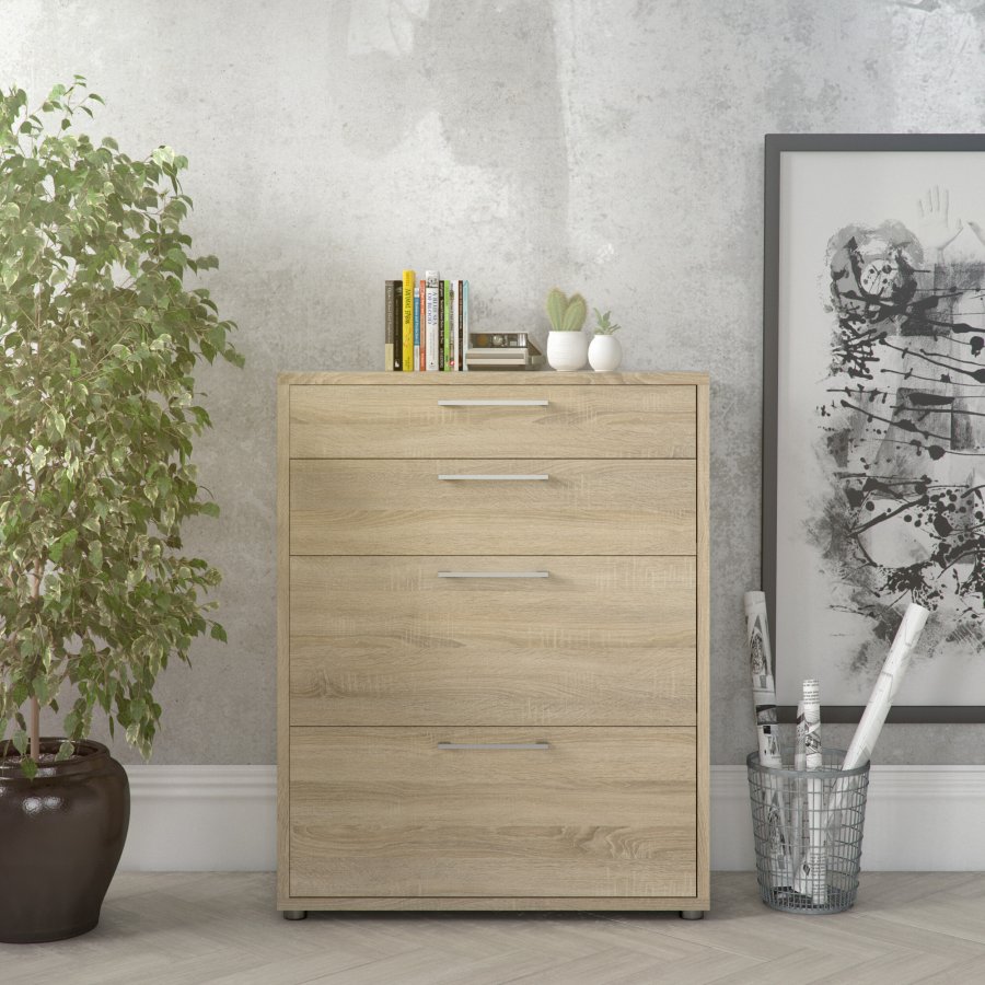TVILUM Prima kontorkommode - eikestruktur, m. 4 skuffer 