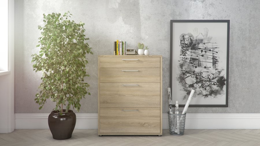 TVILUM Prima kontorkommode - eikestruktur, m. 4 skuffer 