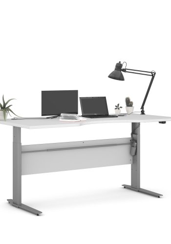 TVILUM Prima H&ouml;j- och S&auml;nkbart Bord - Vitt och Silvergr� St�l, Rektangul&auml;rt (180 x 90 cm)