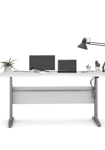 TVILUM Prima H&ouml;j- och S&auml;nkbart Bord - Vitt och Silvergr� St�l, Rektangul&auml;rt (180 x 90 cm)