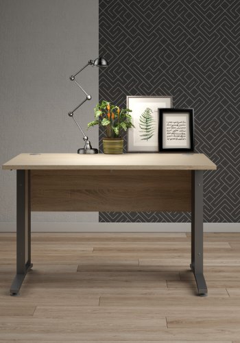 TVILUM Prima skrivebord - eikestruktur/s�lvgr� st�l