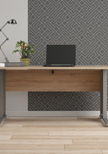 TVILUM Prima skrivebord - eikestruktur og s�lvgr� st�l (150x80)