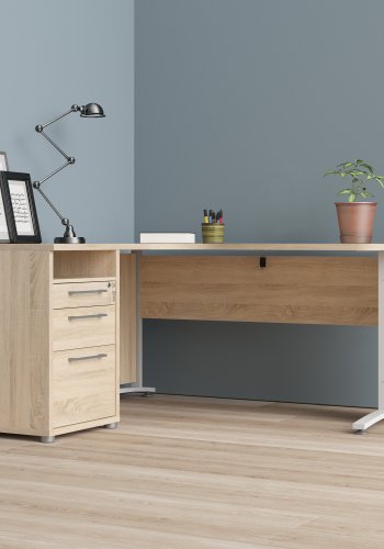 TVILUM Prima hj�rnepult - eikestruktur, m. 3 skuffer 