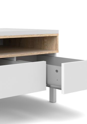 TVILUM Roomers TV-Tisch - Wei�/Eichenstruktur, mit 1 T�r und 3 Schubladen (156 cm)