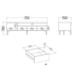 Roomers TV-bord - hvid/egetr�struktur, m. 1 l�ge og 3 skuffer (156 cm)