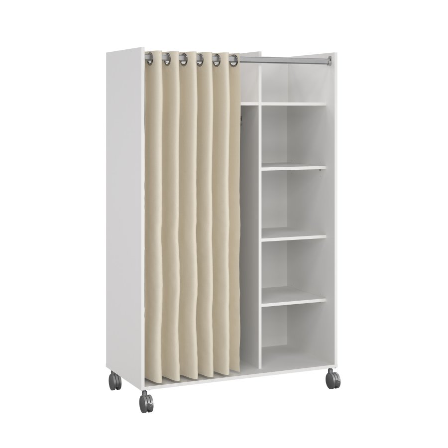 TVILUM Garderobsinsats med sandf&auml;rgad gardin - Vit, med Hjul