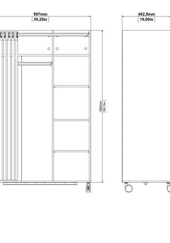TVILUM Garderobsinsats med sandf&auml;rgad gardin - Vit, med Hjul