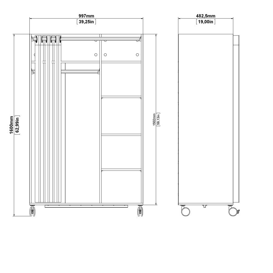 TVILUM Garderobsinsats med sandf&auml;rgad gardin - Vit, med Hjul