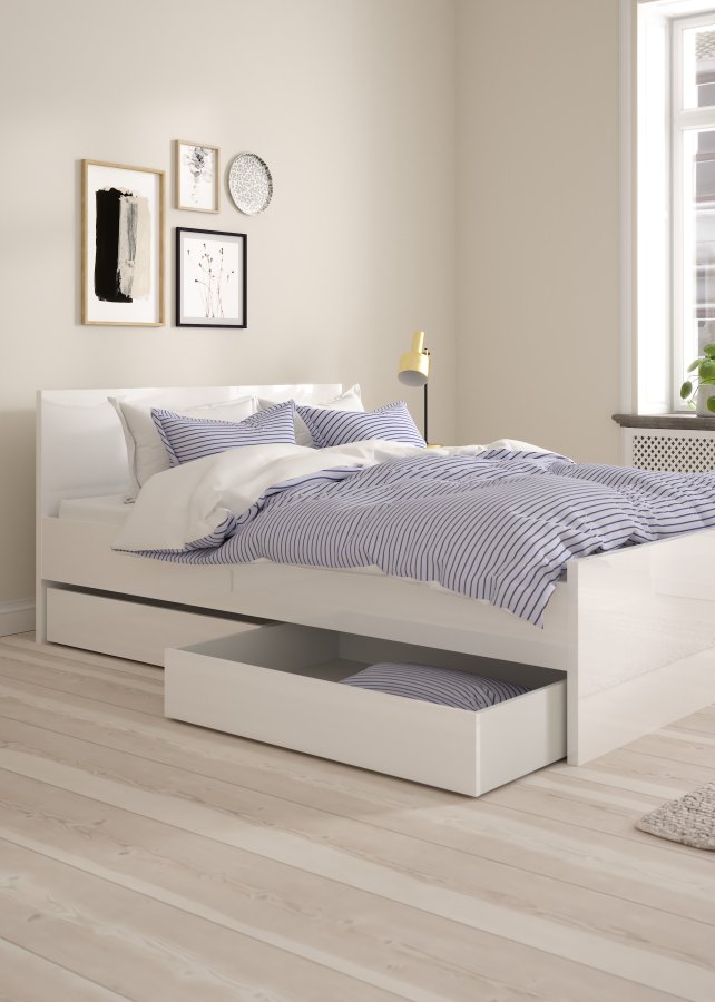 TVILUM Naia sengeskuffe - hvid h�jglans, 2 stk, 100 cm