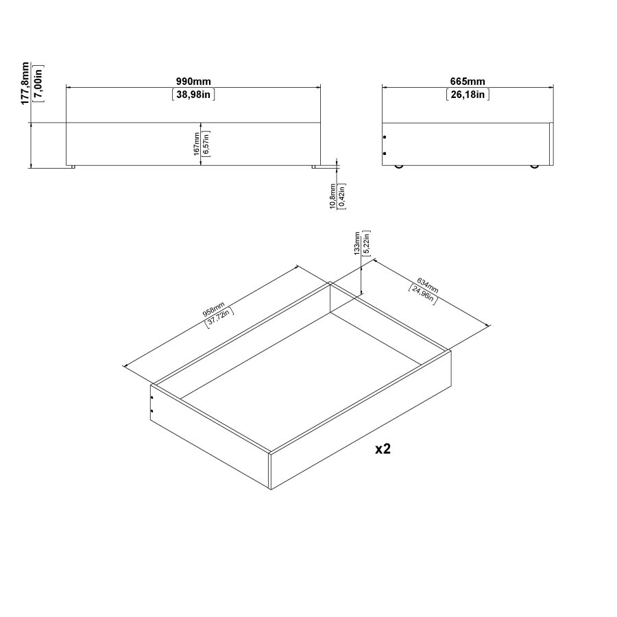 TVILUM Naia sengeskuffe - hvid h�jglans, 2 stk, 100 cm