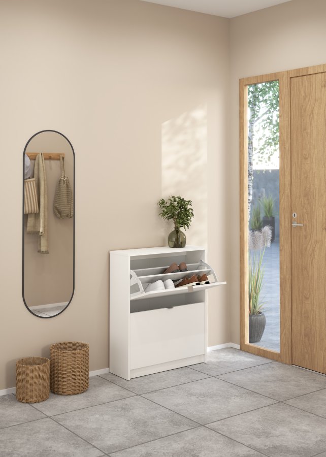 TVILUM Shoes skosk�p - vitt tr&auml;, med 2 vikd&ouml;rrar och 2 fack