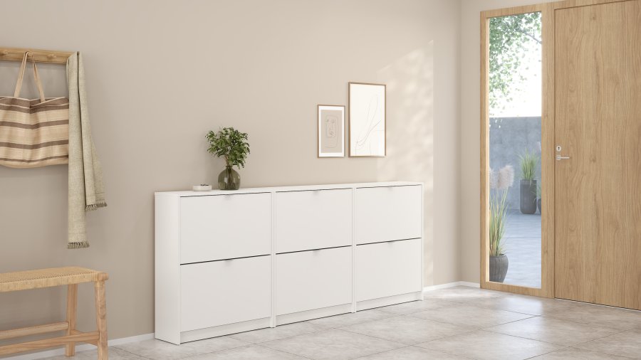 TVILUM Shoes skosk�p - vitt tr&auml;, med 2 vikd&ouml;rrar och 2 fack