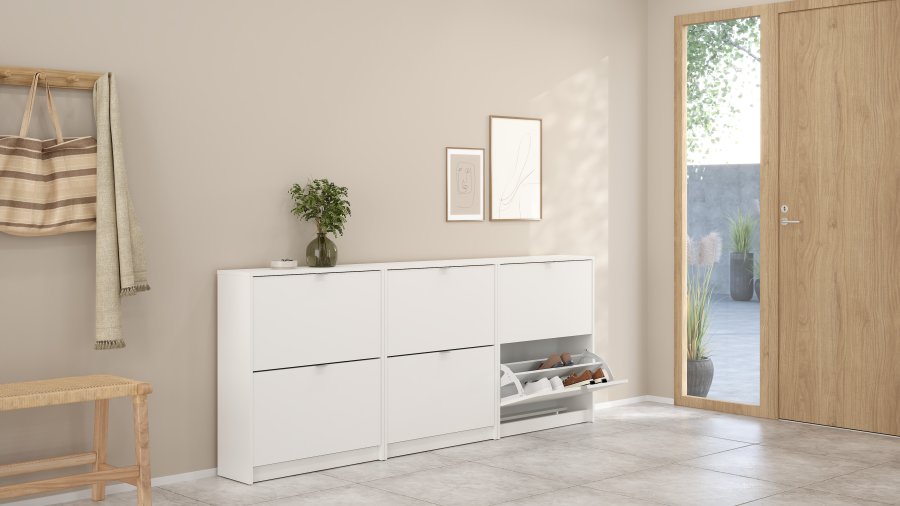 TVILUM Shoes skosk�p - vitt tr&auml;, med 2 vikd&ouml;rrar och 2 fack