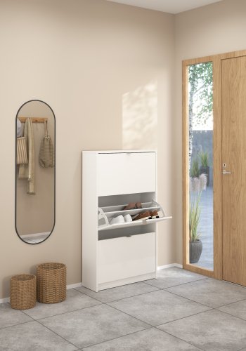 TVILUM Shoes skoskab - hvid tr�, m. 3 klapl�ger og 2 rum 