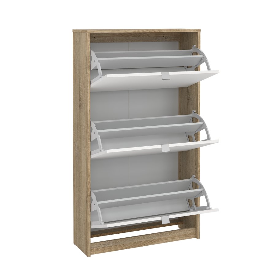 TVILUM Shoes skosk�p - natur / vit ekfan&eacute;r / tr&auml;, med 3 vikd&ouml;rrar och 2 fack