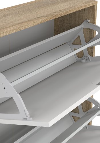 TVILUM Shoes skoskab - natur/hvid tr�, med 3 klapl�ger og 2 rum