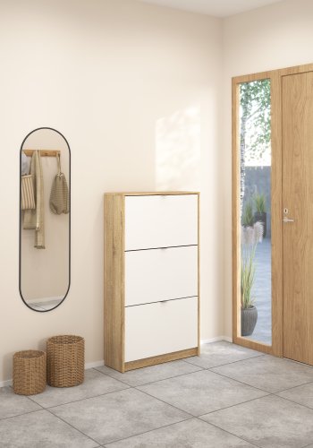 TVILUM Shoes skosk�p - natur / vit ekfan&eacute;r / tr&auml;, med 3 vikd&ouml;rrar och 2 fack