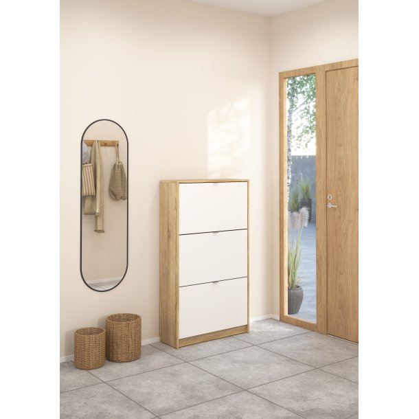 Shoes skoskab natur/ hvid tr�, med 3 klapl�ger