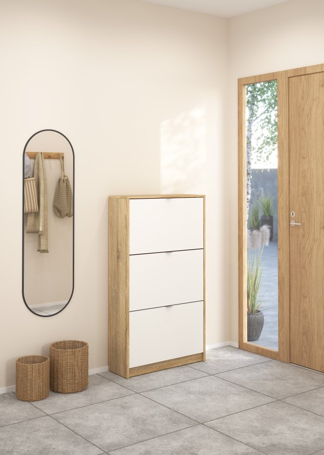 TVILUM Shoes skosk�p - natur / vit ekfan&eacute;r / tr&auml;, med 3 vikd&ouml;rrar och 2 fack