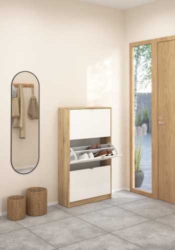 TVILUM Shoes skosk�p - natur / vit ekfan&eacute;r / tr&auml;, med 3 vikd&ouml;rrar och 2 fack