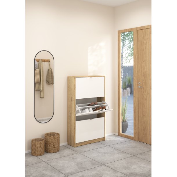 Shoes skoskab natur/ hvid tr�, med 3 klapl�ger