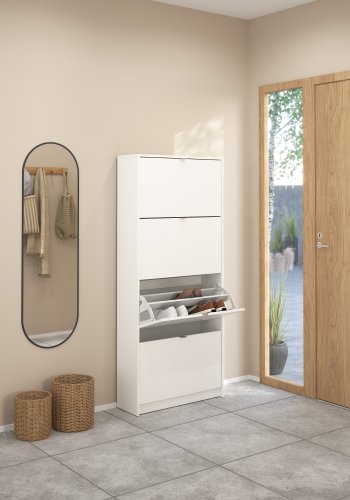 TVILUM Shoe Skosk�p - Vitt Tr&auml;, med 4 Vikd&ouml;rrar och 2 Fack