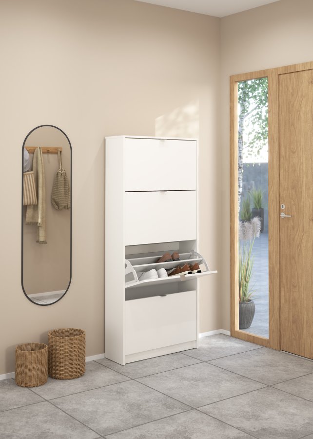 TVILUM Shoe Skosk�p - Vitt Tr&auml;, med 4 Vikd&ouml;rrar och 2 Fack