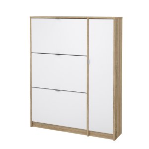 TVILUM Shoes Skosk�p - Naturlig / Vit H&ouml;gglans Ekfan&eacute;r / Tr&auml;, med 3 Vikd&ouml;rrar, 1 Lucka och 2 Fack