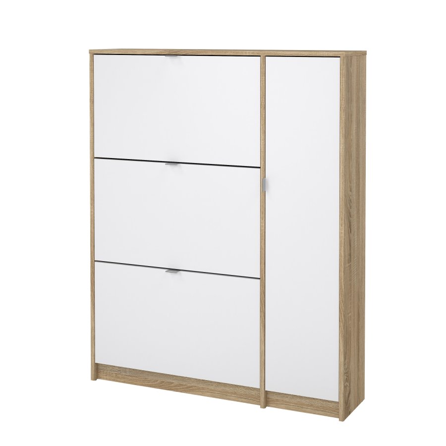 TVILUM Shoes Skosk�p - Naturlig / Vit H&ouml;gglans Ekfan&eacute;r / Tr&auml;, med 3 Vikd&ouml;rrar, 1 Lucka och 2 Fack