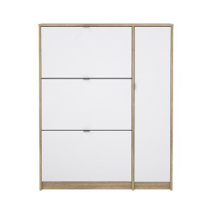 TVILUM Shoes skoskab - natur/hvid h�jglans egetr�sfin�r/tr�, m. 3 klapl�ger, 1 l�ge og 2 rum