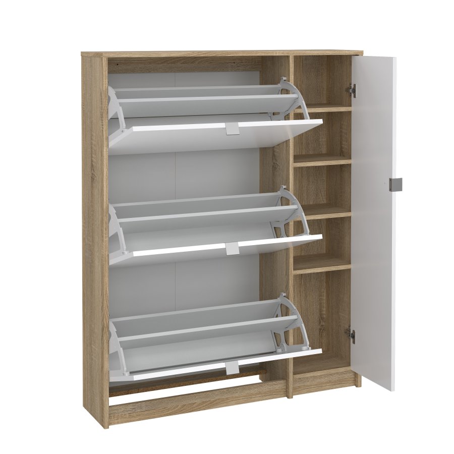 TVILUM Shoes Skosk�p - Naturlig / Vit H&ouml;gglans Ekfan&eacute;r / Tr&auml;, med 3 Vikd&ouml;rrar, 1 Lucka och 2 Fack