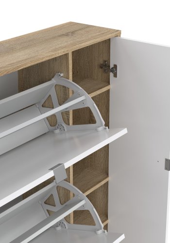 TVILUM Shoes skoskab - natur/hvid h�jglans egetr�sfin�r/tr�, m. 3 klapl�ger, 1 l�ge og 2 rum