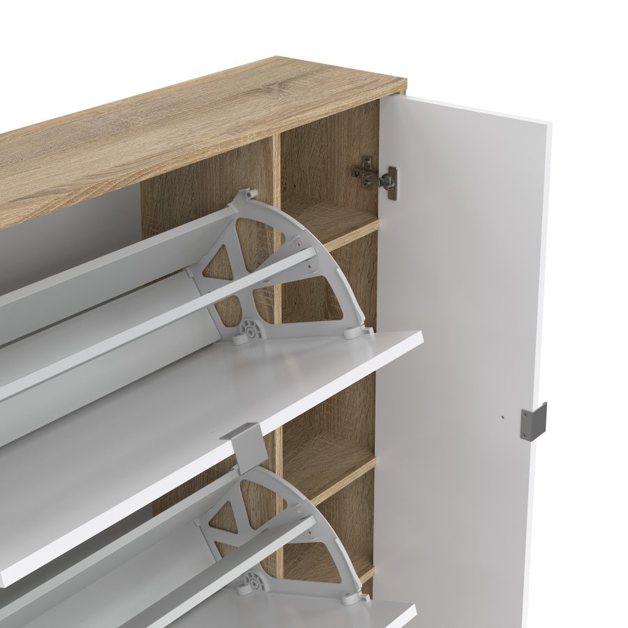 TVILUM Shoes Skosk�p - Naturlig / Vit H&ouml;gglans Ekfan&eacute;r / Tr&auml;, med 3 Vikd&ouml;rrar, 1 Lucka och 2 Fack