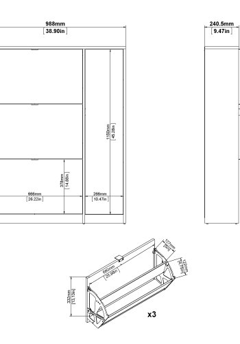 TVILUM Shoes Skosk�p - Naturlig / Vit H&ouml;gglans Ekfan&eacute;r / Tr&auml;, med 3 Vikd&ouml;rrar, 1 Lucka och 2 Fack