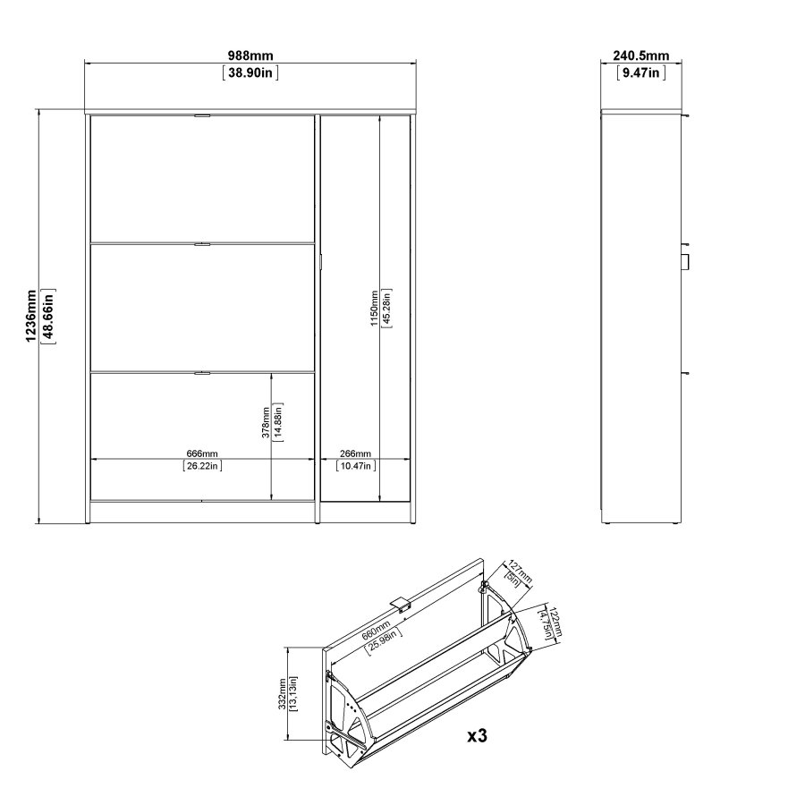 TVILUM Shoes Skosk�p - Naturlig / Vit H&ouml;gglans Ekfan&eacute;r / Tr&auml;, med 3 Vikd&ouml;rrar, 1 Lucka och 2 Fack