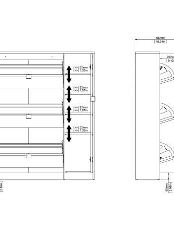 TVILUM Shoes Skosk�p - Naturlig / Vit H&ouml;gglans Ekfan&eacute;r / Tr&auml;, med 3 Vikd&ouml;rrar, 1 Lucka och 2 Fack