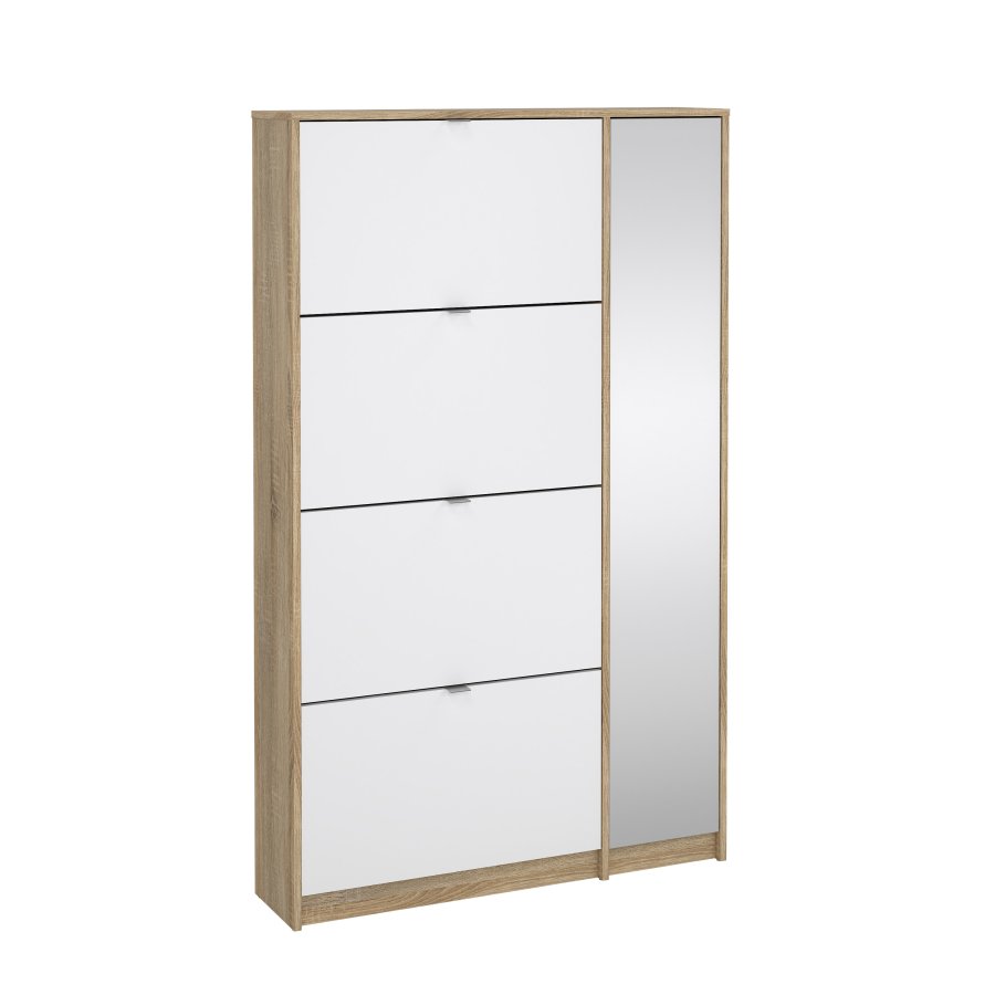 TVILUM Shoes Skosk�p - Naturlig / Vit H�gglans Ekfan�r / Tr�, med 4 Vikd�rrar, 1 Spegeld�rr och 2 Fack